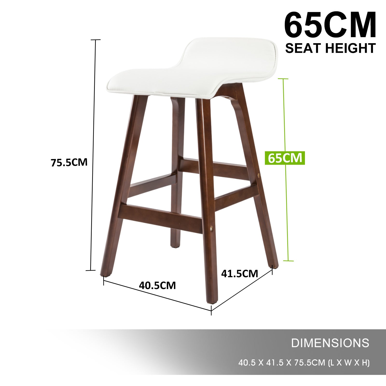 Table & Bar Stools: 2X Wooden Bar Stool Dining Chair Leather SOPHIA 65cm WHITE BROWN