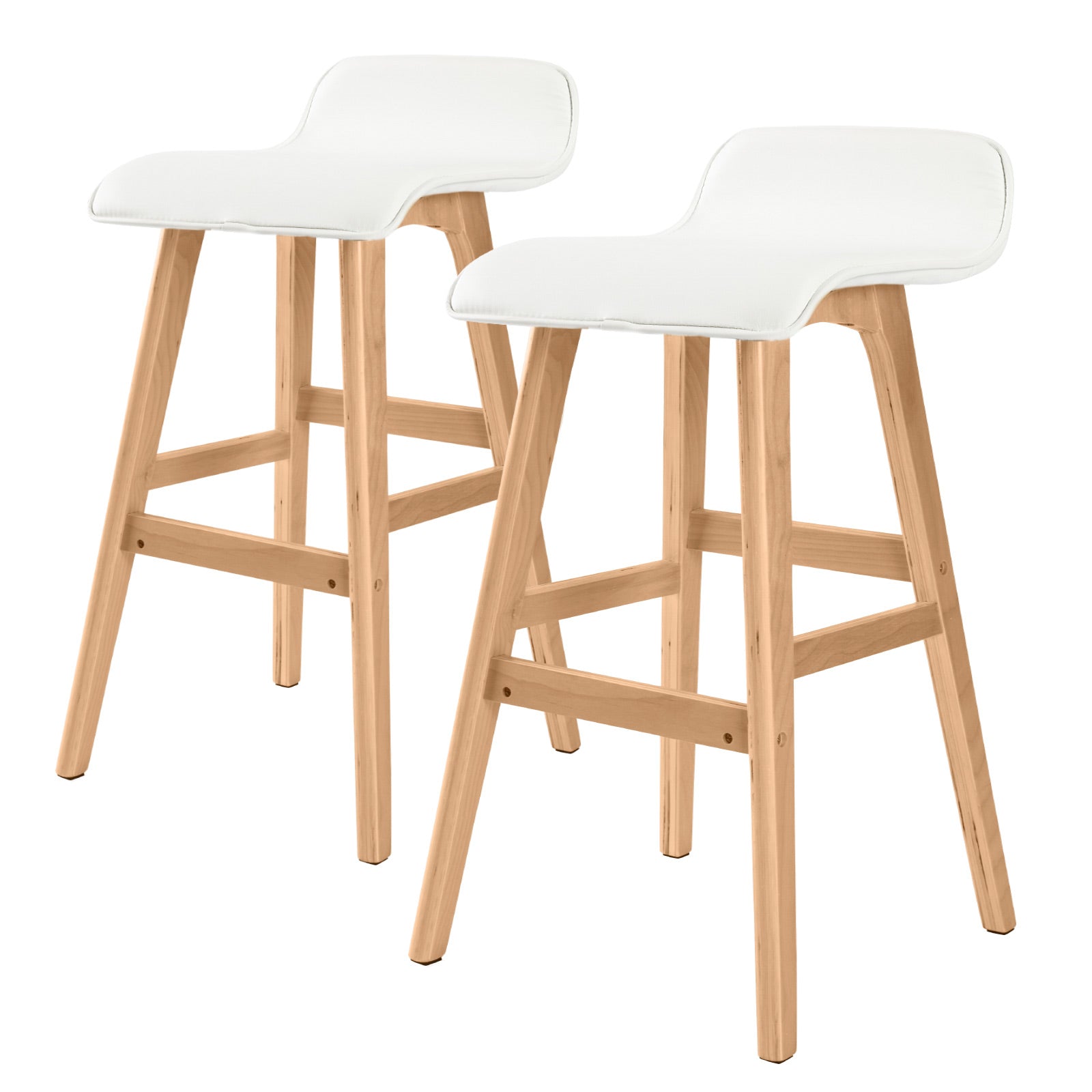 Table & Bar Stools: 2X Wooden Bar Stool Dining Chair Leather SOPHIA 65cm WHITE