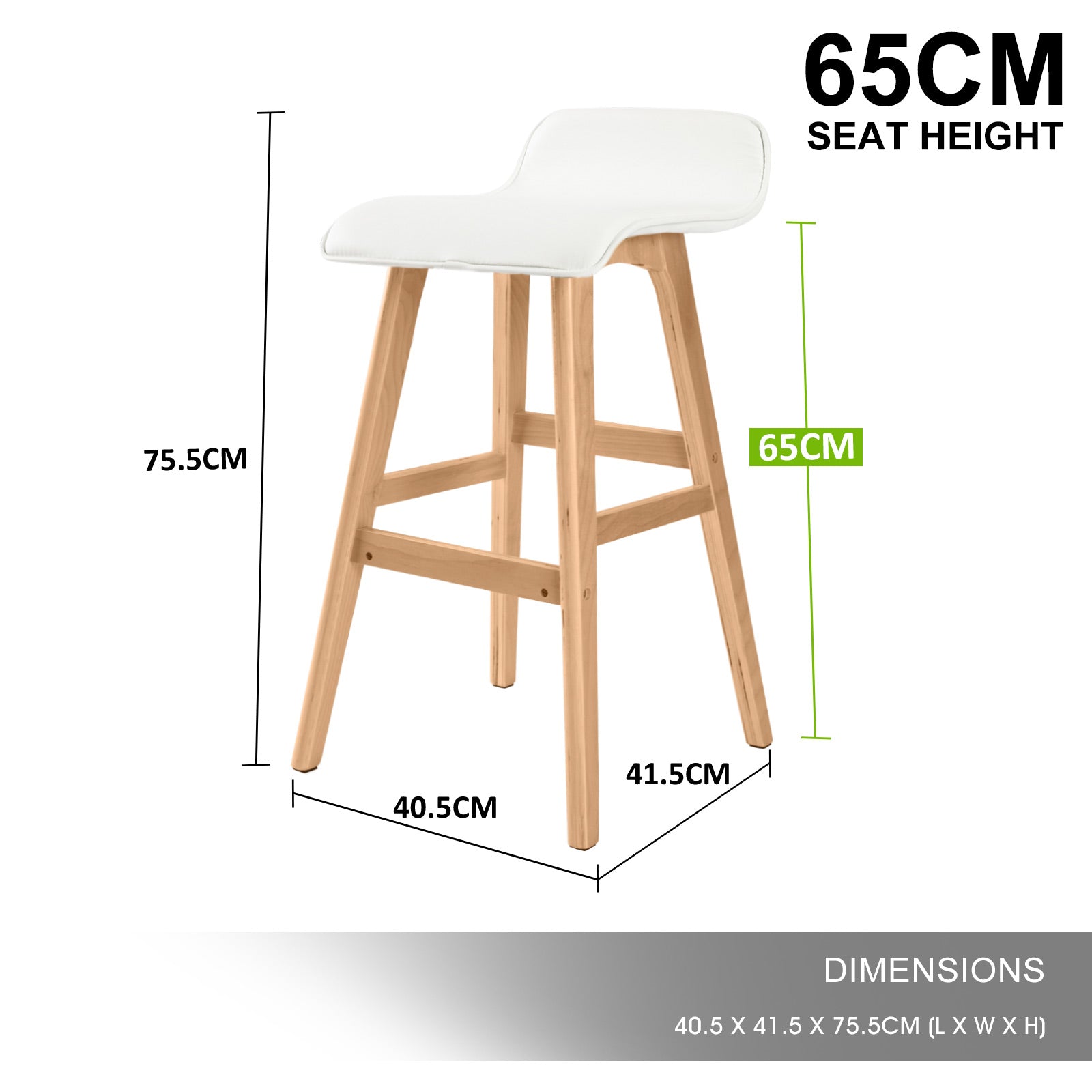 Table & Bar Stools: 2X Wooden Bar Stool Dining Chair Leather SOPHIA 65cm WHITE