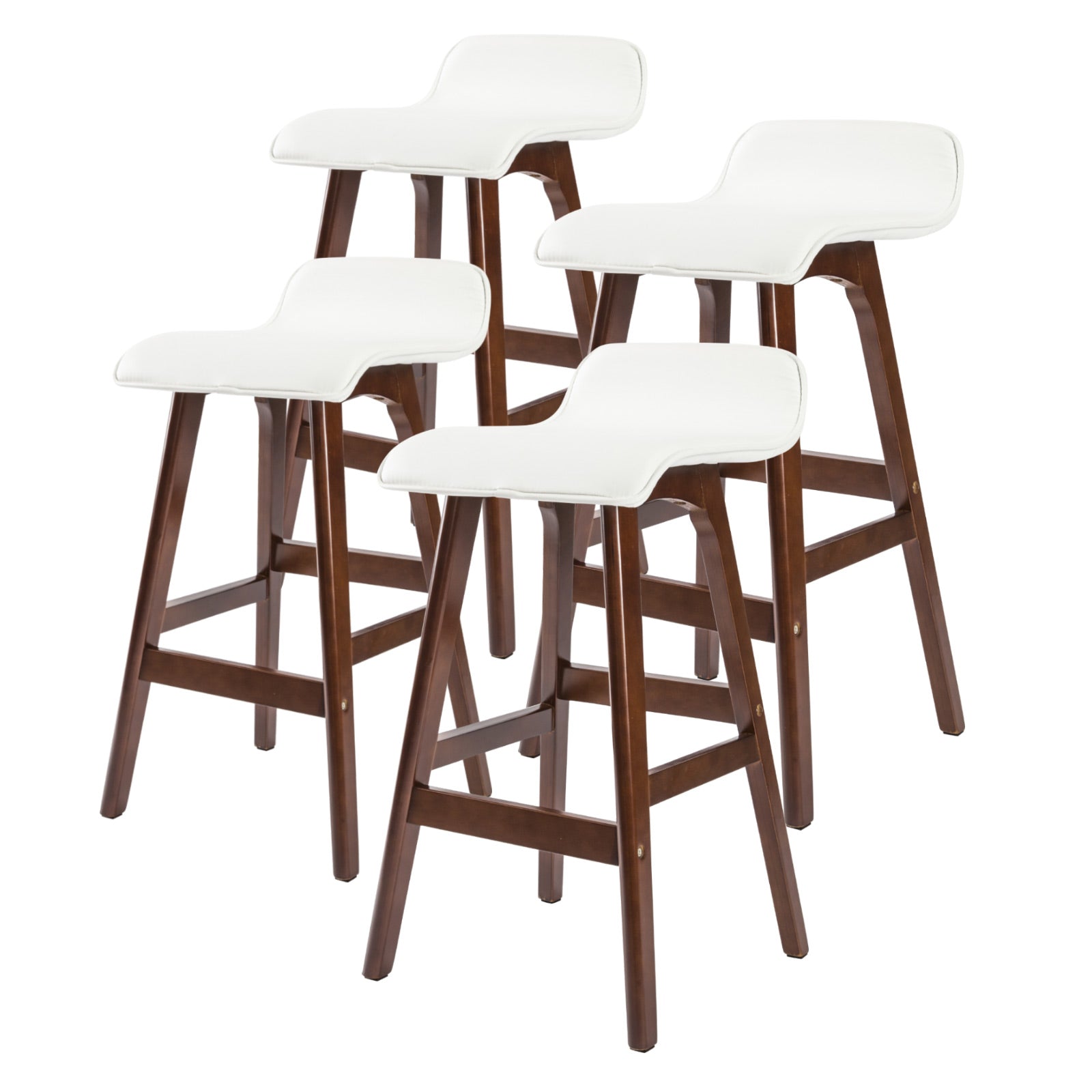 Table & Bar Stools: 4X Wooden Bar Stool Dining Chair Leather SOPHIA 65cm WHITE BROWN
