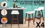 Table & Bar Stools: 4X Wooden Bar Stool Dining Chair Leather SOPHIA 65cm WHITE BROWN