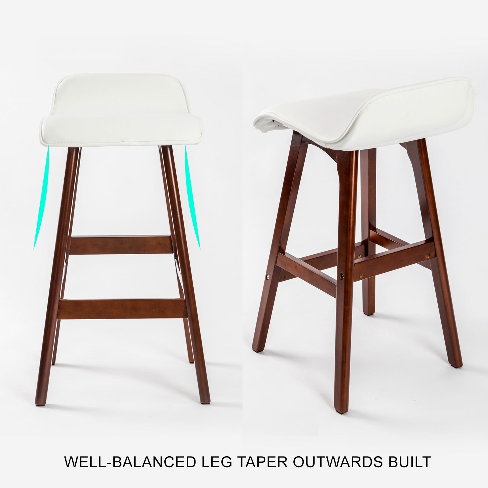 Table & Bar Stools: 4X Wooden Bar Stool Dining Chair Leather SOPHIA 65cm WHITE BROWN
