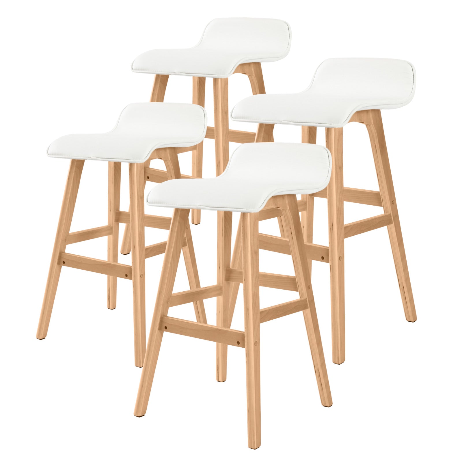 Table & Bar Stools: 4X Wooden Bar Stool Dining Chair Leather SOPHIA 65cm WHITE