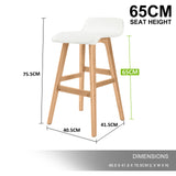 Table & Bar Stools: 4X Wooden Bar Stool Dining Chair Leather SOPHIA 65cm WHITE