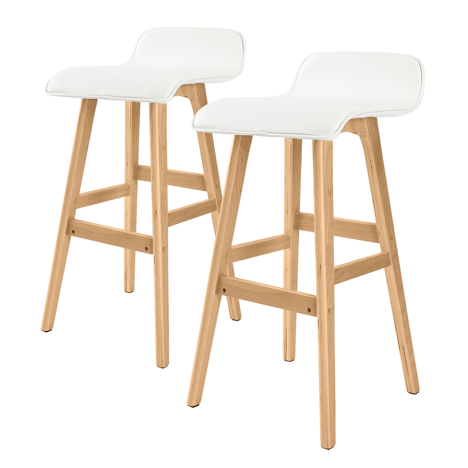 Table & Bar Stools: 2X Wooden Bar Stool Dining Chair Leather SOPHIA 74cm WHITE