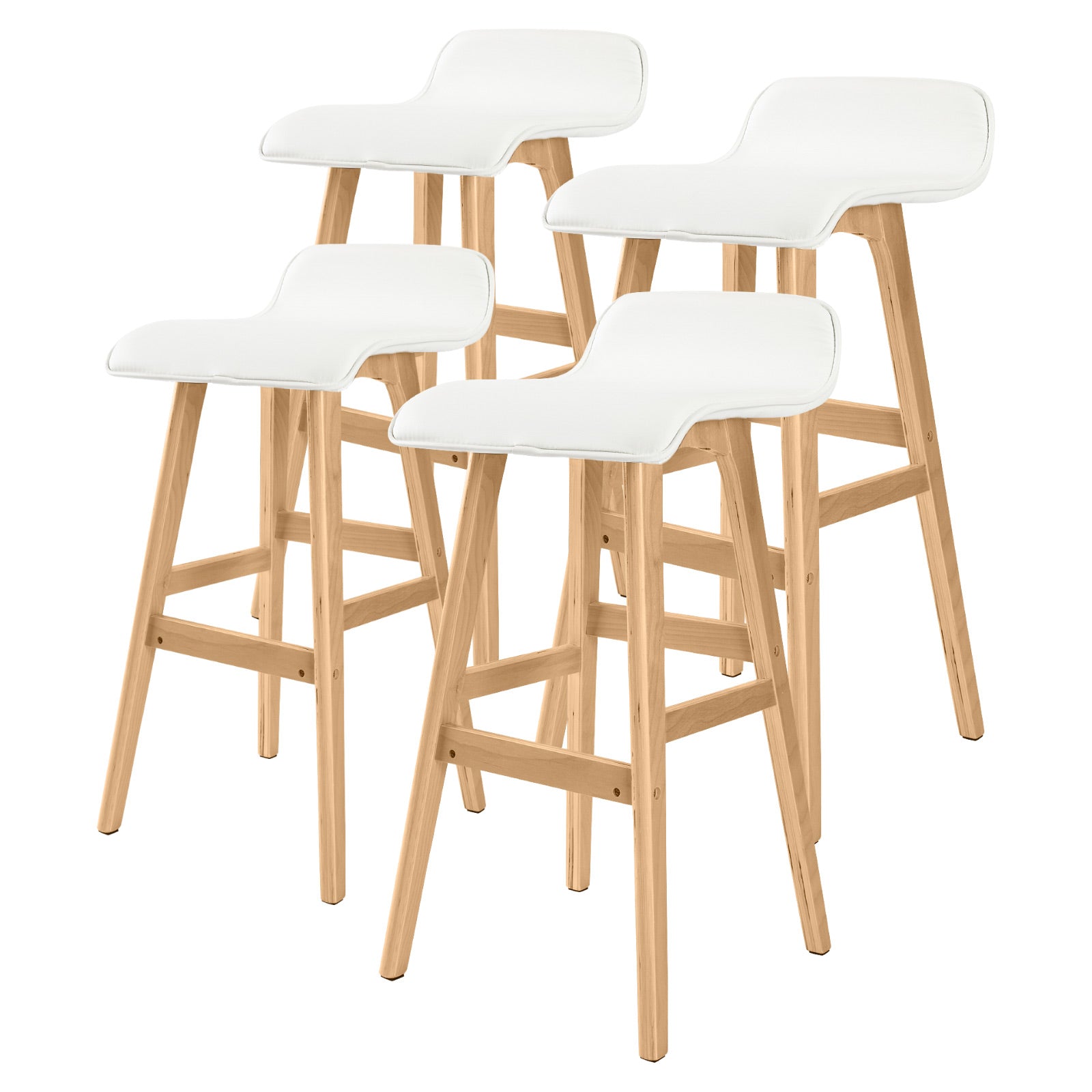 Table & Bar Stools: 4X Wooden Bar Stool Dining Chair Leather SOPHIA 74cm WHITE