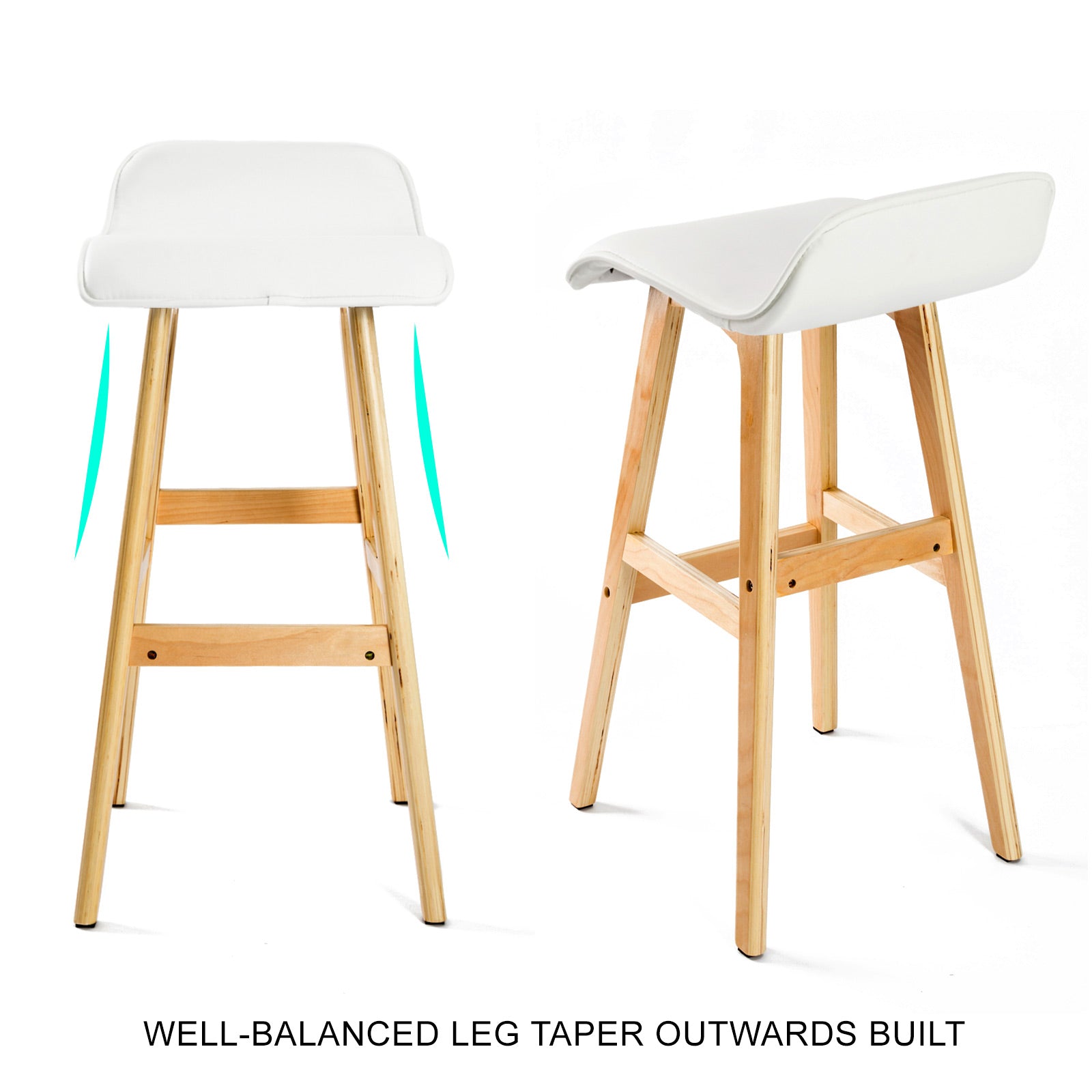 Table & Bar Stools: 4X Wooden Bar Stool Dining Chair Leather SOPHIA 74cm WHITE