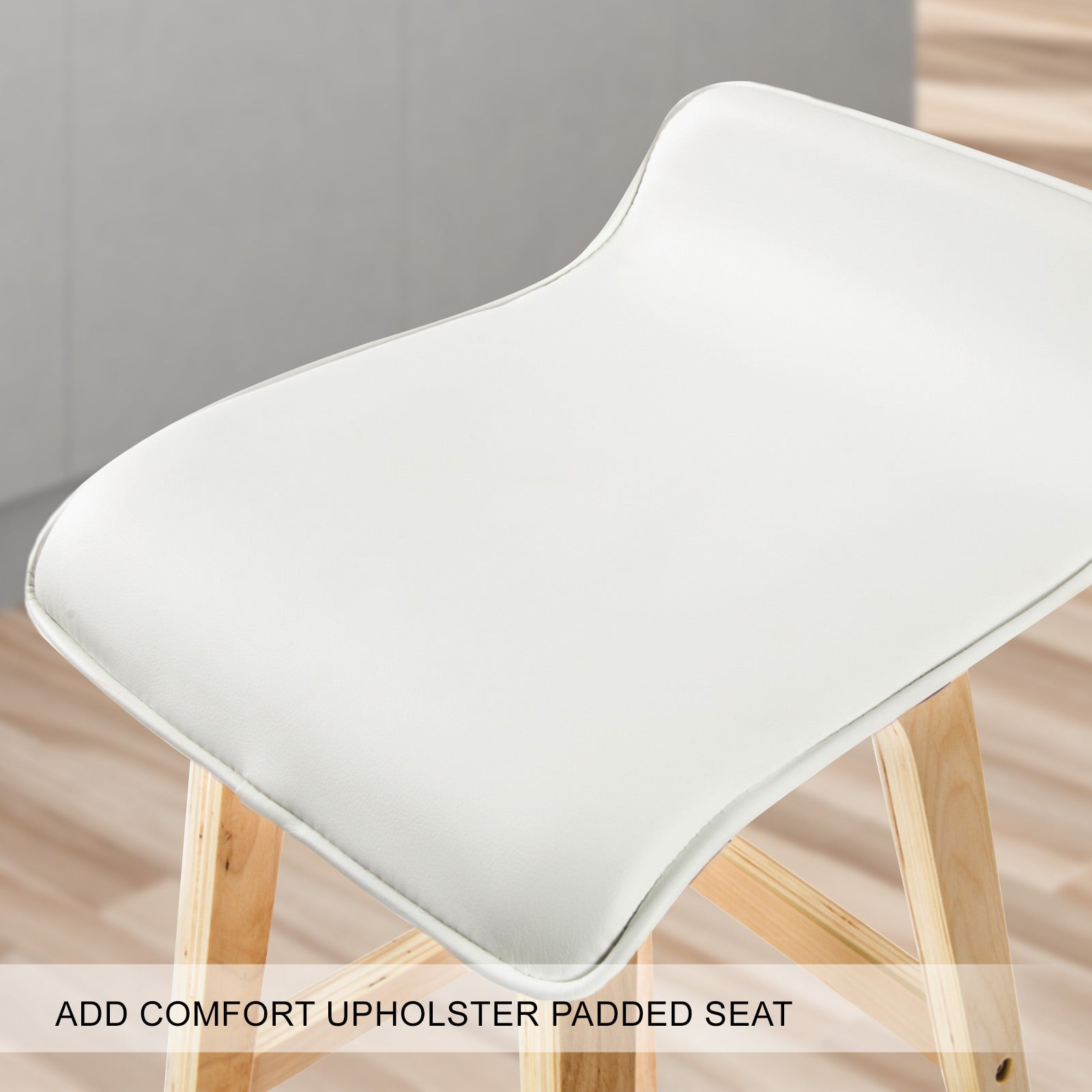 Table & Bar Stools: 4X Wooden Bar Stool Dining Chair Leather SOPHIA 74cm WHITE