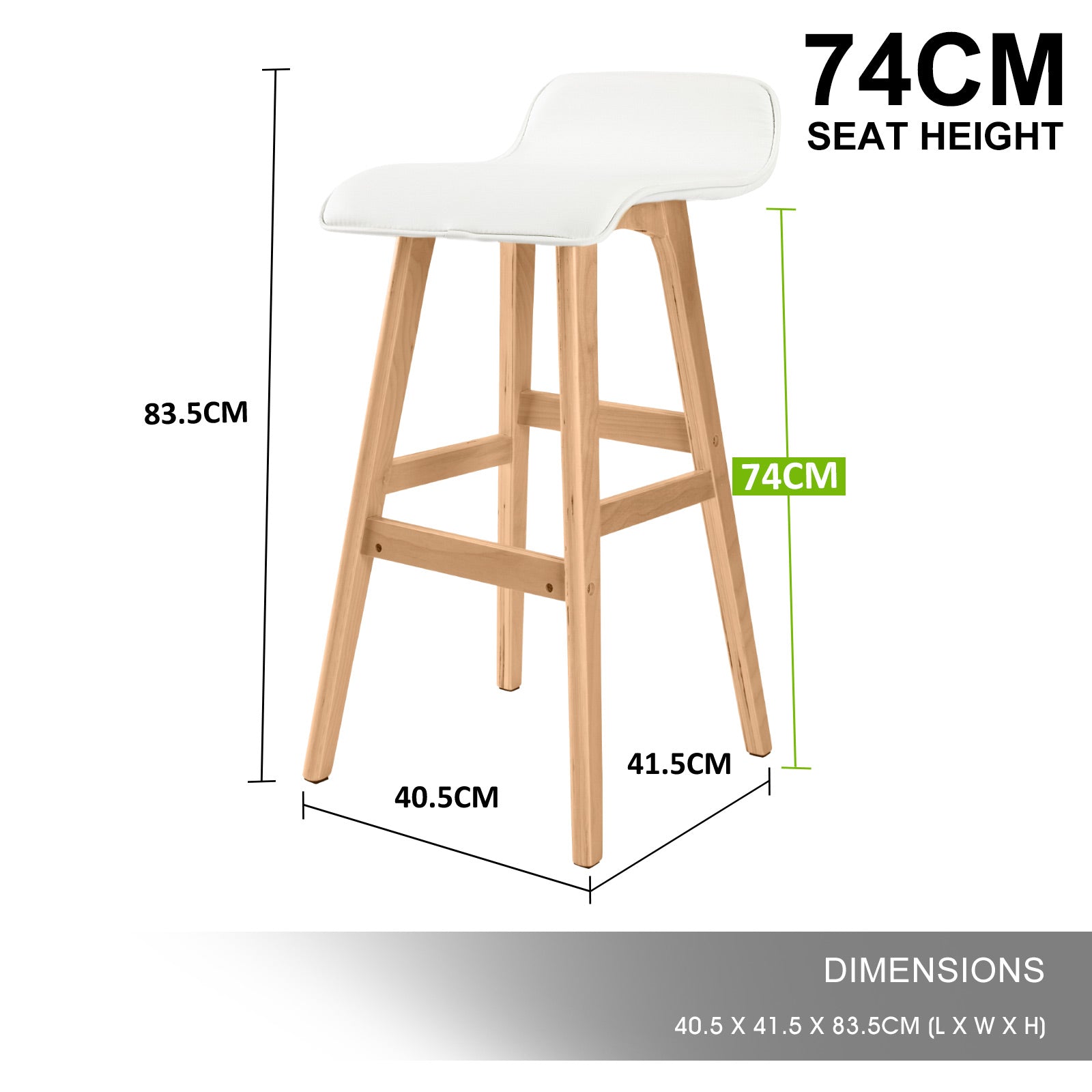 Table & Bar Stools: 4X Wooden Bar Stool Dining Chair Leather SOPHIA 74cm WHITE