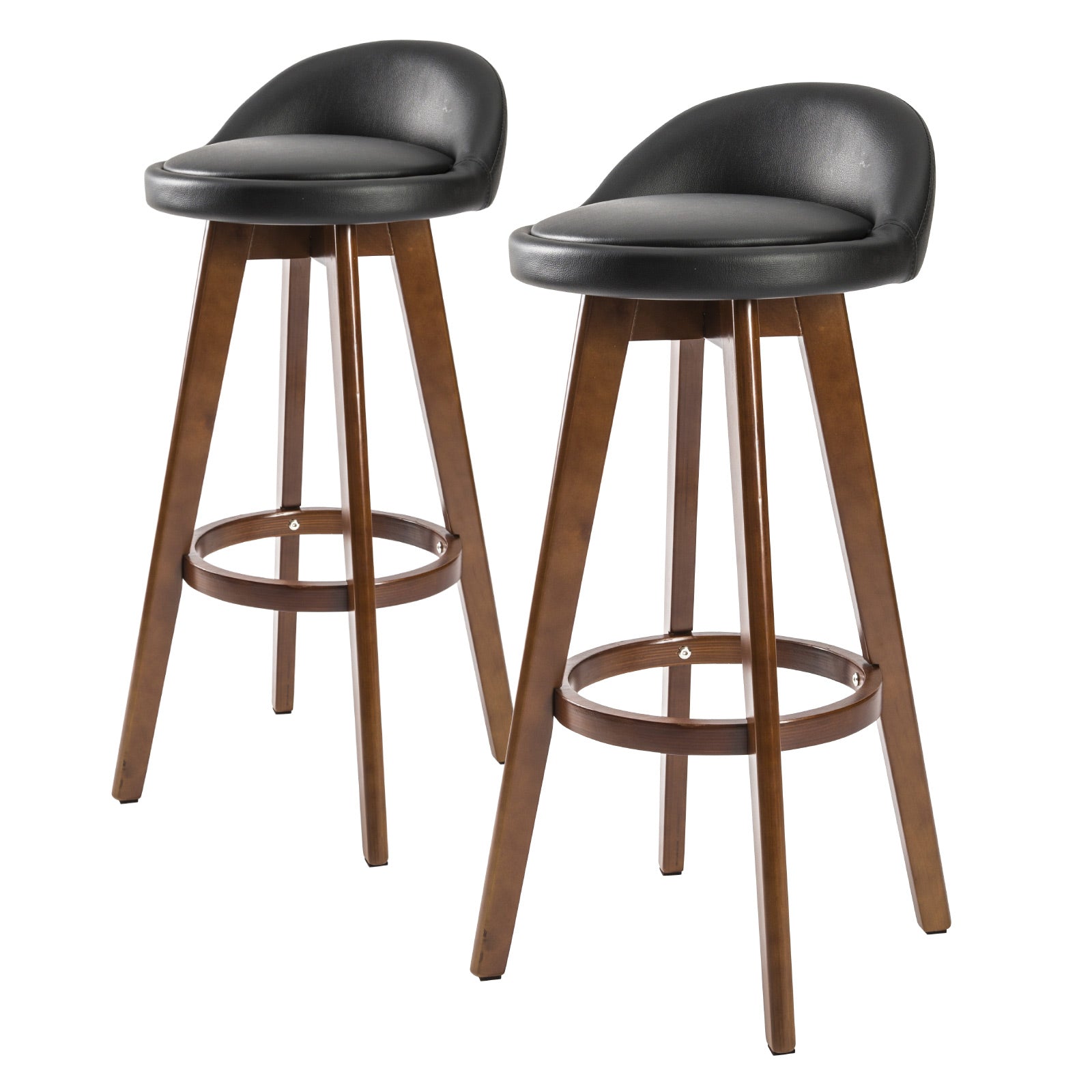 Table & Bar Stools: 2X Wooden Bar Stool Dining Chair Leather LEILA 72cm BLACK BROWN