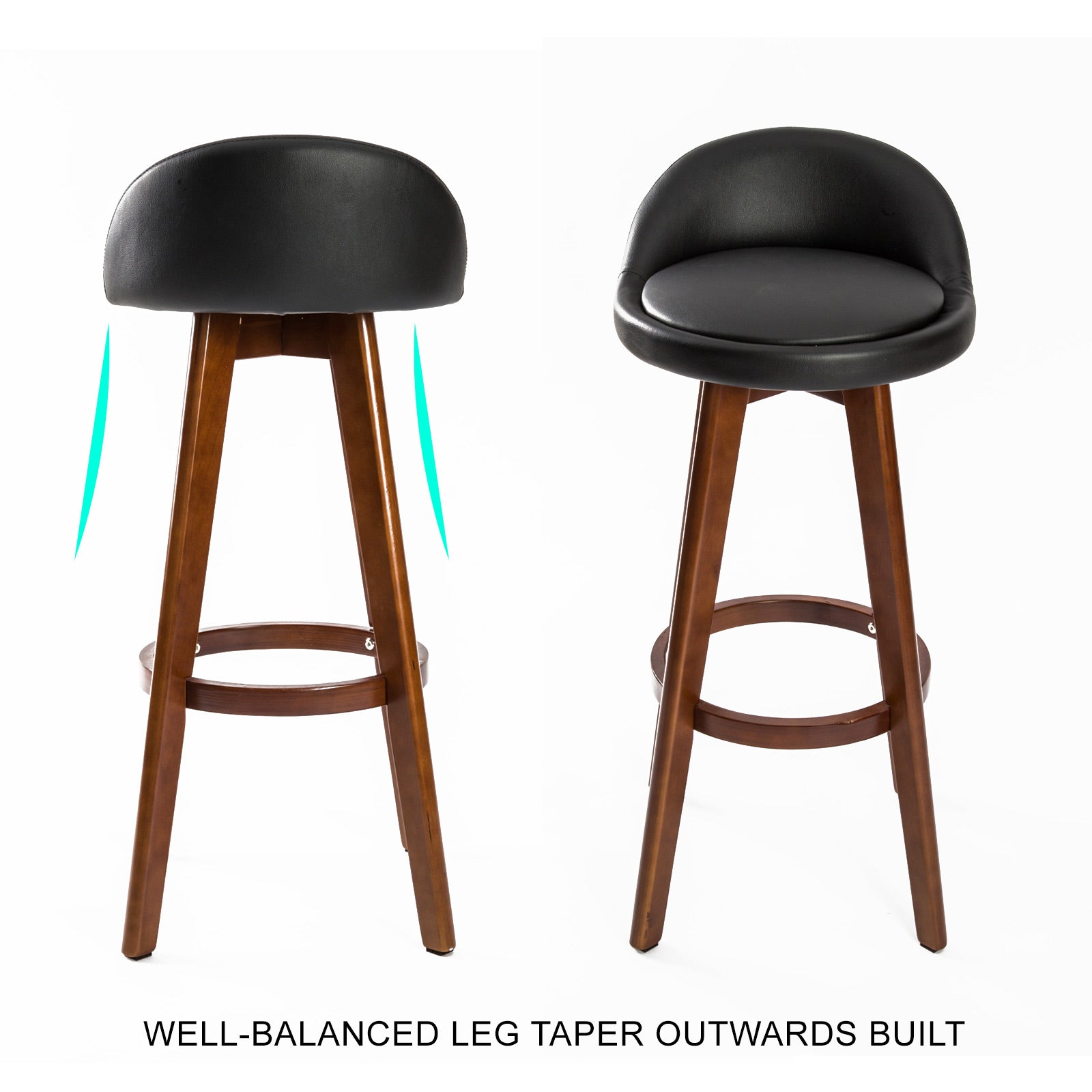 Table & Bar Stools: 2X Wooden Bar Stool Dining Chair Leather LEILA 72cm BLACK BROWN