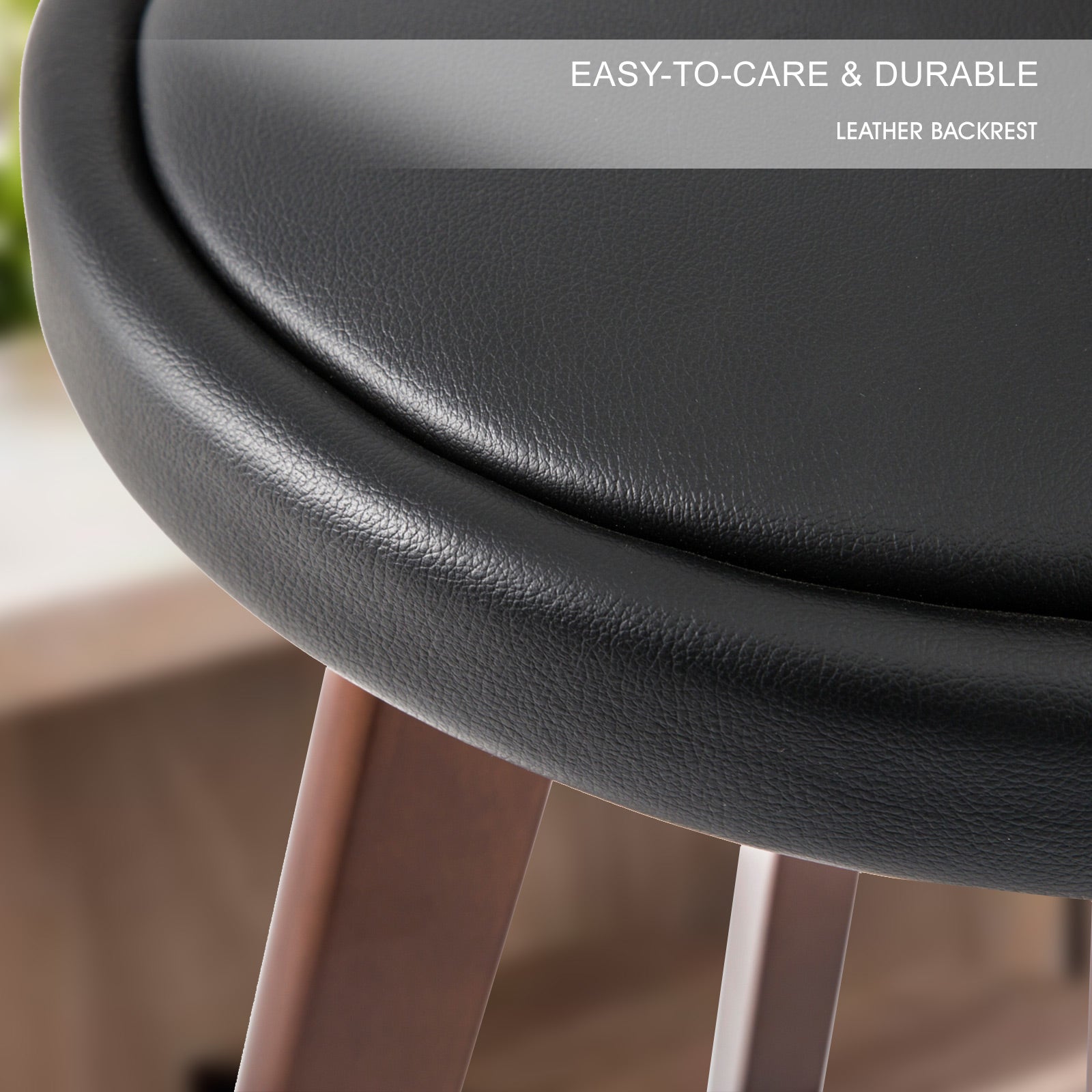 Table & Bar Stools: 2X Wooden Bar Stool Dining Chair Leather LEILA 72cm BLACK BROWN