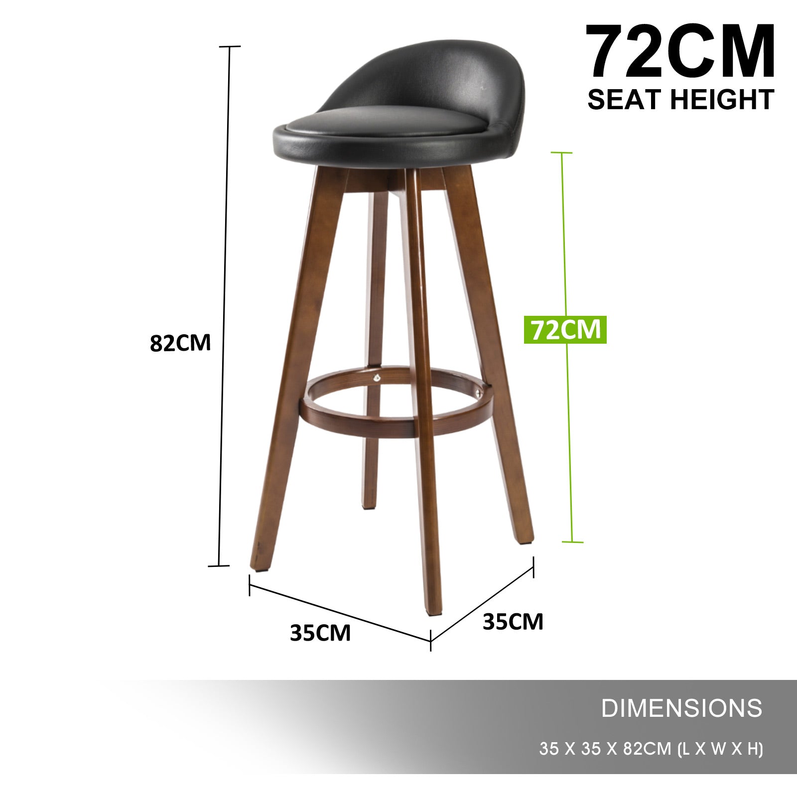 Table & Bar Stools: 2X Wooden Bar Stool Dining Chair Leather LEILA 72cm BLACK BROWN