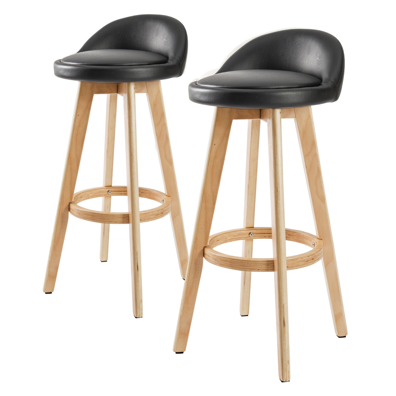 Table & Bar Stools: 2X Wooden Bar Stool Dining Chair Leather LEILA 72cm BLACK