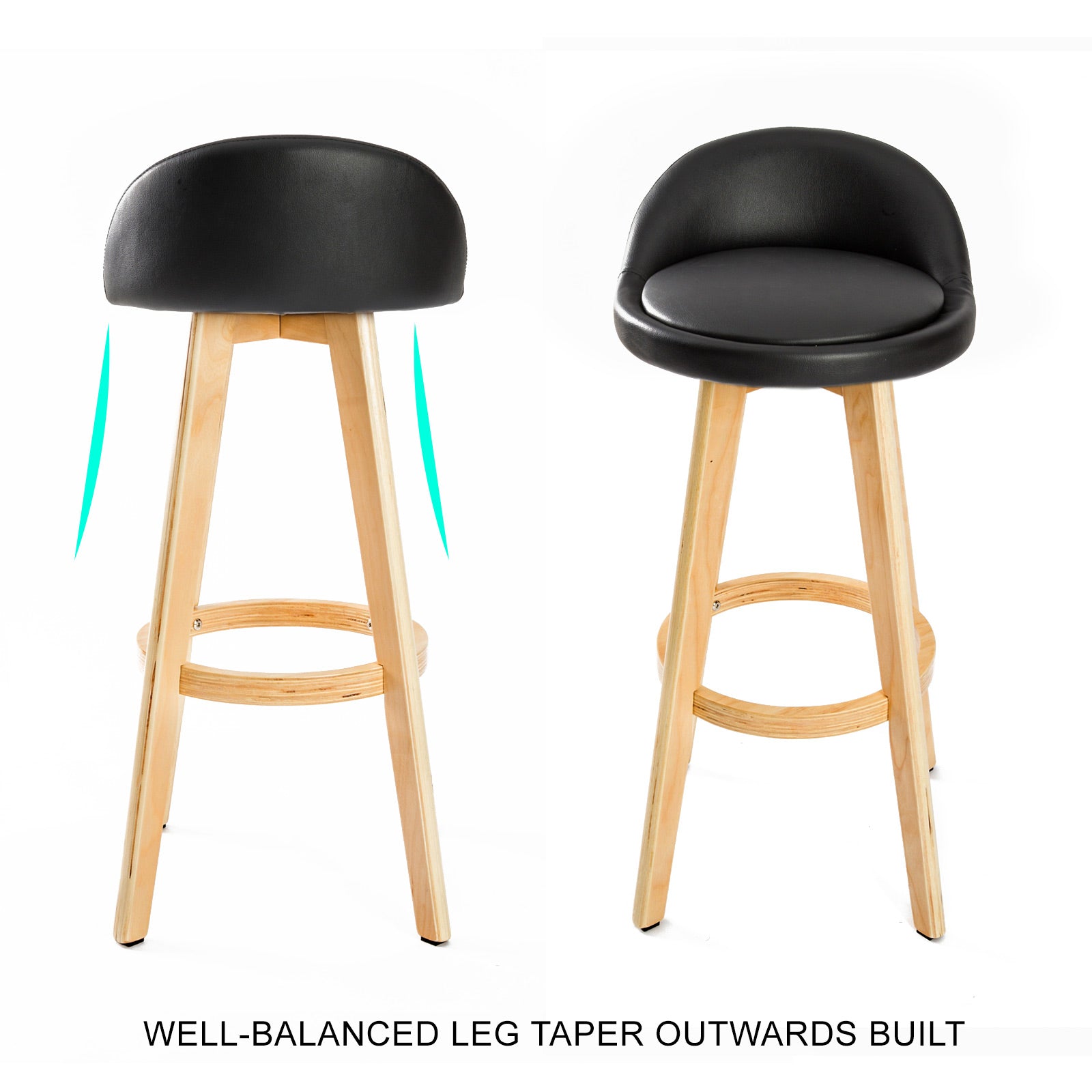 Table & Bar Stools: 2X Wooden Bar Stool Dining Chair Leather LEILA 72cm BLACK