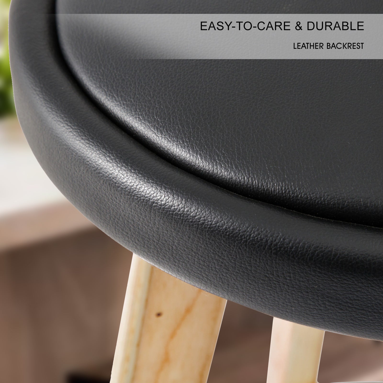 Table & Bar Stools: 2X Wooden Bar Stool Dining Chair Leather LEILA 72cm BLACK