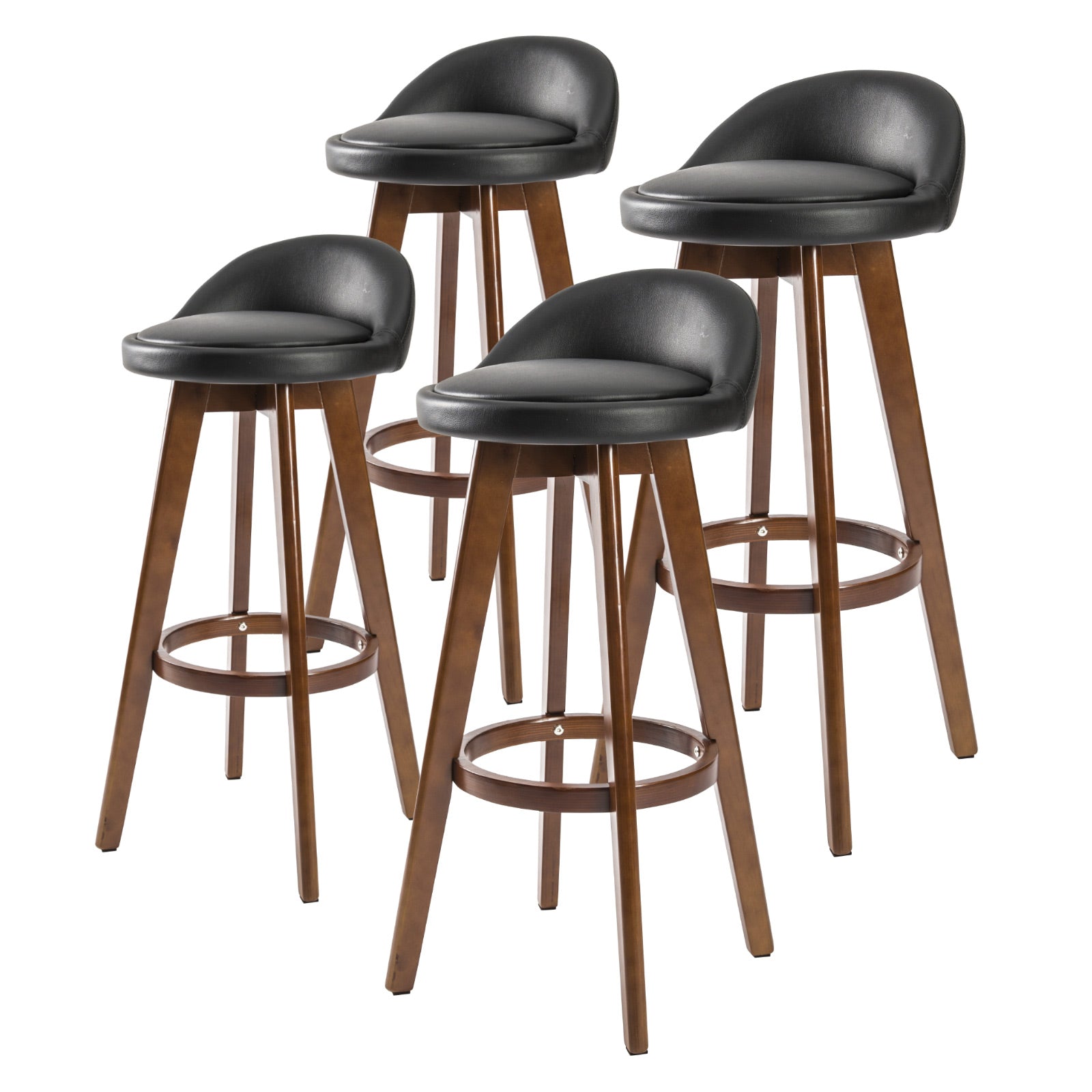 Table & Bar Stools: 4X Wooden Bar Stool Dining Chair Leather LEILA 72cm BLACK BROWN
