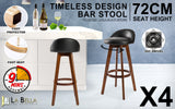 Table & Bar Stools: 4X Wooden Bar Stool Dining Chair Leather LEILA 72cm BLACK BROWN