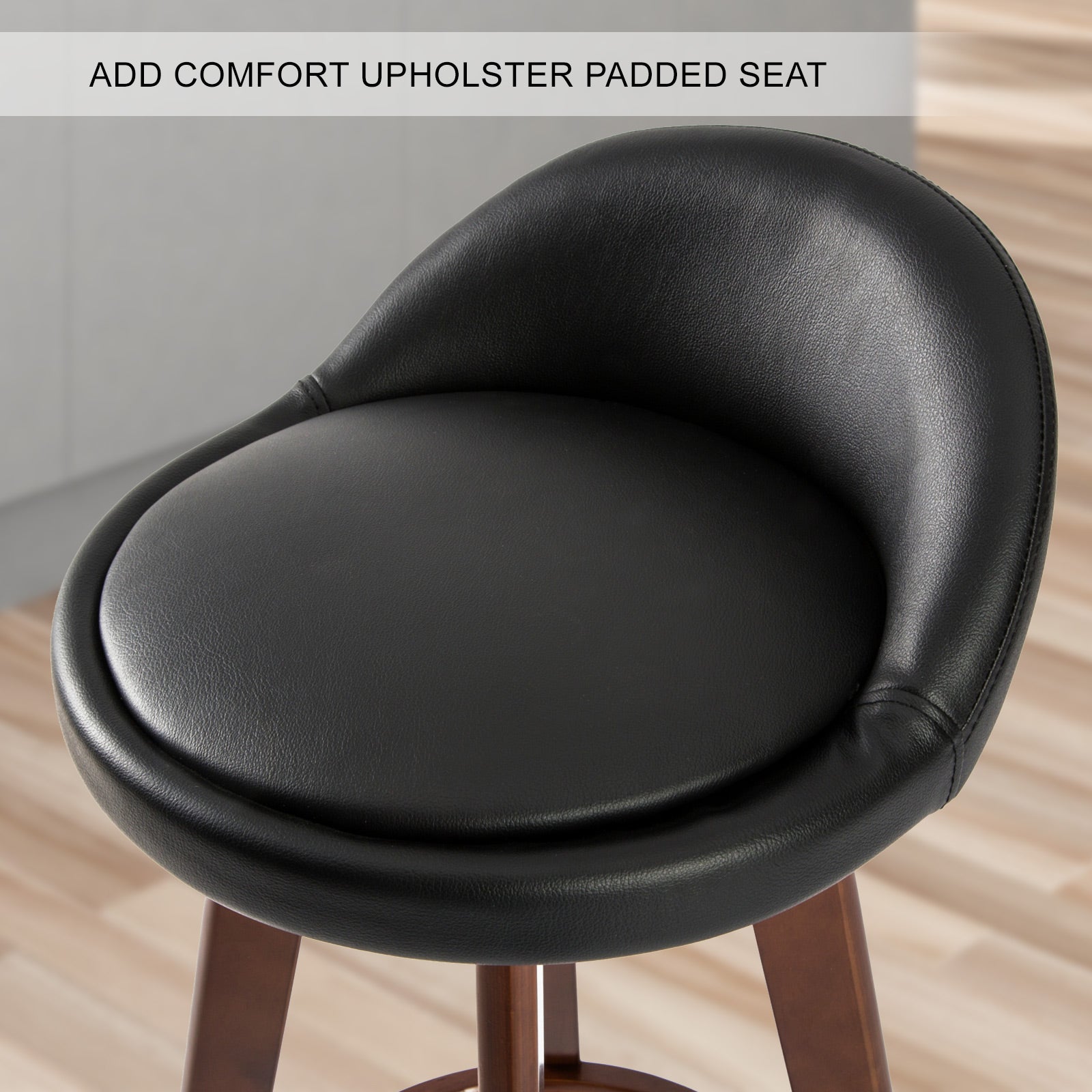 Table & Bar Stools: 4X Wooden Bar Stool Dining Chair Leather LEILA 72cm BLACK BROWN
