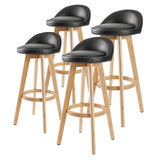 Table & Bar Stools: 4X Wooden Bar Stool Dining Chair Leather LEILA 72cm BLACK
