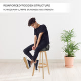 Table & Bar Stools: 4X Wooden Bar Stool Dining Chair Leather LEILA 72cm BLACK