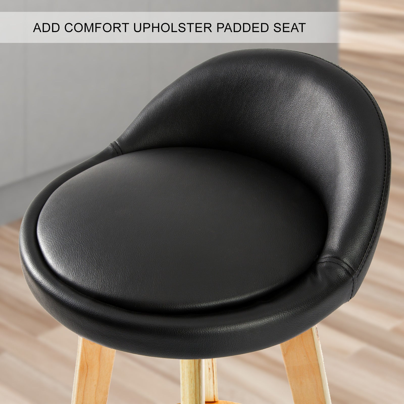 Table & Bar Stools: 4X Wooden Bar Stool Dining Chair Leather LEILA 72cm BLACK