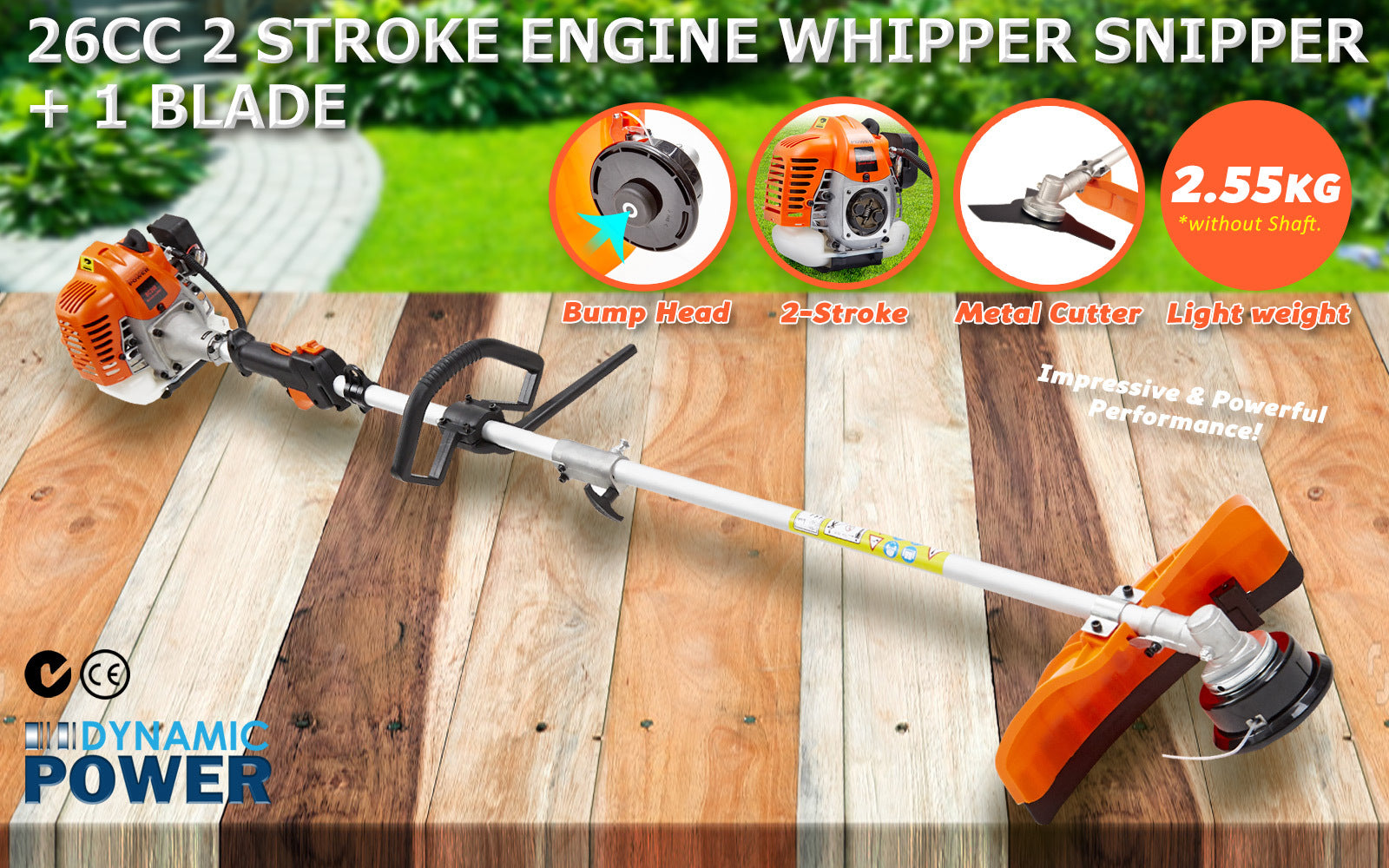 Gardening Tools: Dynamic Power 26cc Petrol Whipper Snipper Brush Cutter + 1 Blade