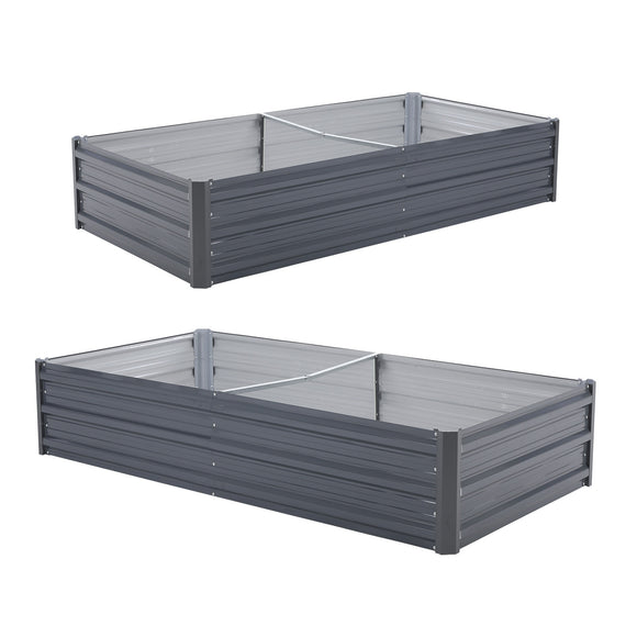 2X Raised Garden Bed Galvanised Steel Planter 150 x 90 x 30cm GREY