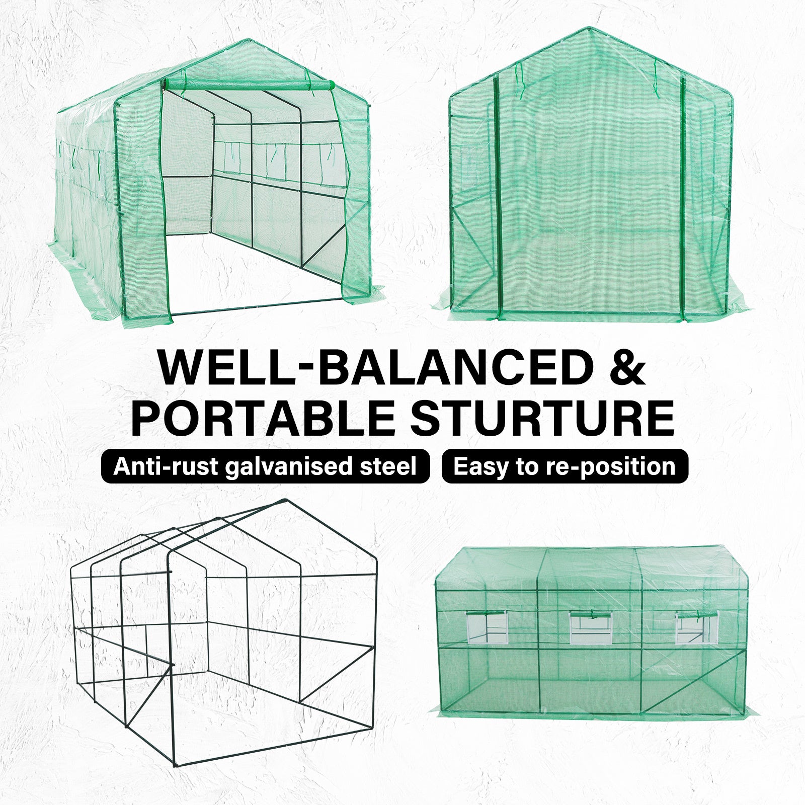 Greenhouses & Accessories: Garden Greenhouse Walk-In Shed 3.5x2x2M PE Apex
