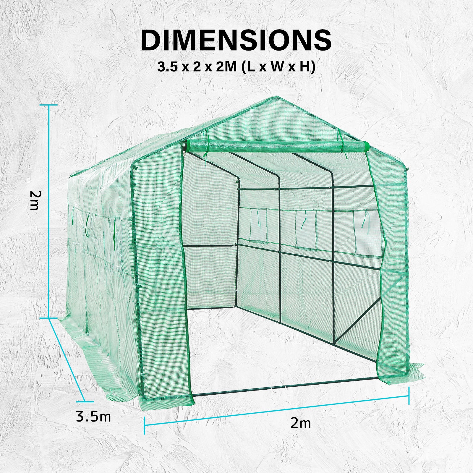 Greenhouses & Accessories: Garden Greenhouse Walk-In Shed 3.5x2x2M PE Apex