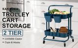 Kitchen & Dining Trolleys: Trolley Cart Storage Utility Rack Shelf Organiser Swivel Kitchen 2 Tier BLUE