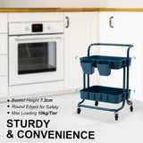 Kitchen & Dining Trolleys: Trolley Cart Storage Utility Rack Shelf Organiser Swivel Kitchen 2 Tier BLUE