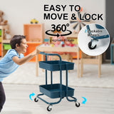 Kitchen & Dining Trolleys: Trolley Cart Storage Utility Rack Shelf Organiser Swivel Kitchen 2 Tier BLUE