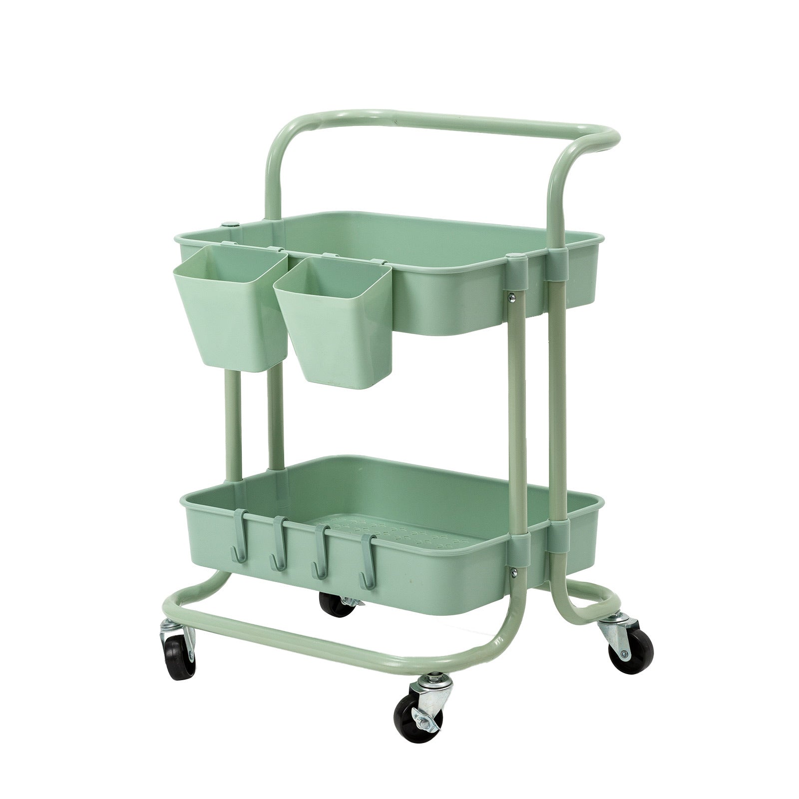 Kitchen & Dining Trolleys: Trolley Cart Storage Utility Rack Shelf Organiser Swivel Kitchen 2 Tier GREEN