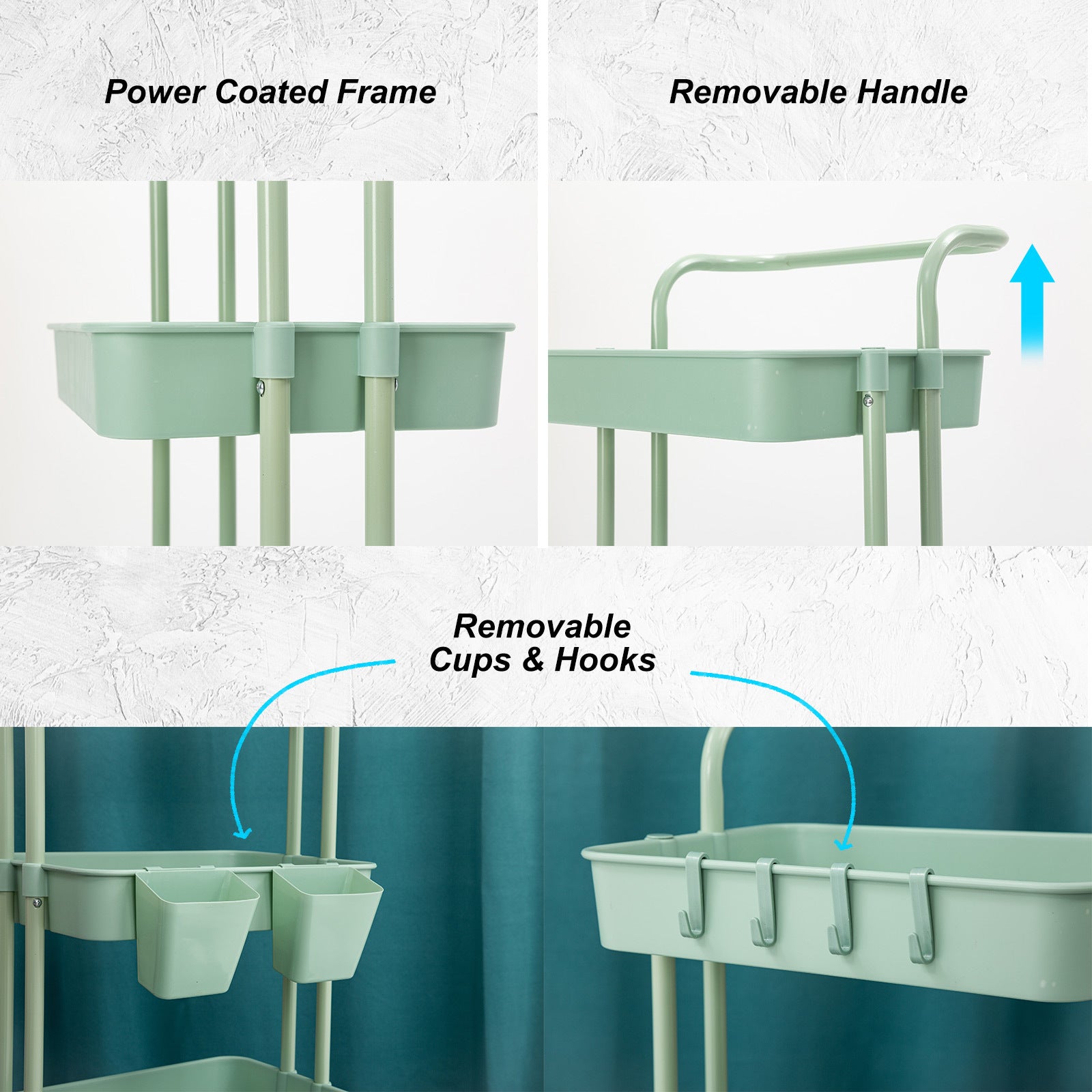Kitchen & Dining Trolleys: Trolley Cart Storage Utility Rack Shelf Organiser Swivel Kitchen 2 Tier GREEN