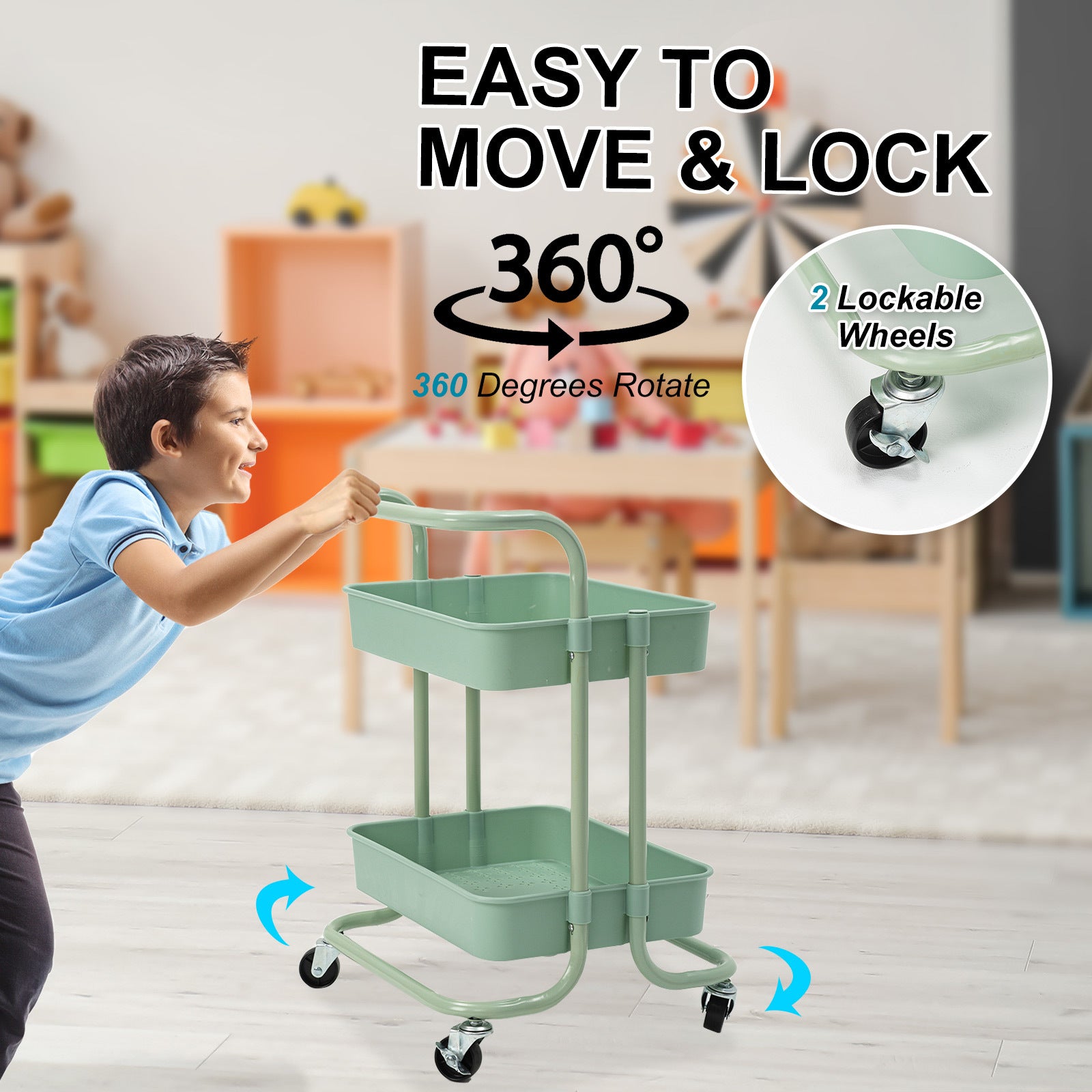 Kitchen & Dining Trolleys: Trolley Cart Storage Utility Rack Shelf Organiser Swivel Kitchen 2 Tier GREEN