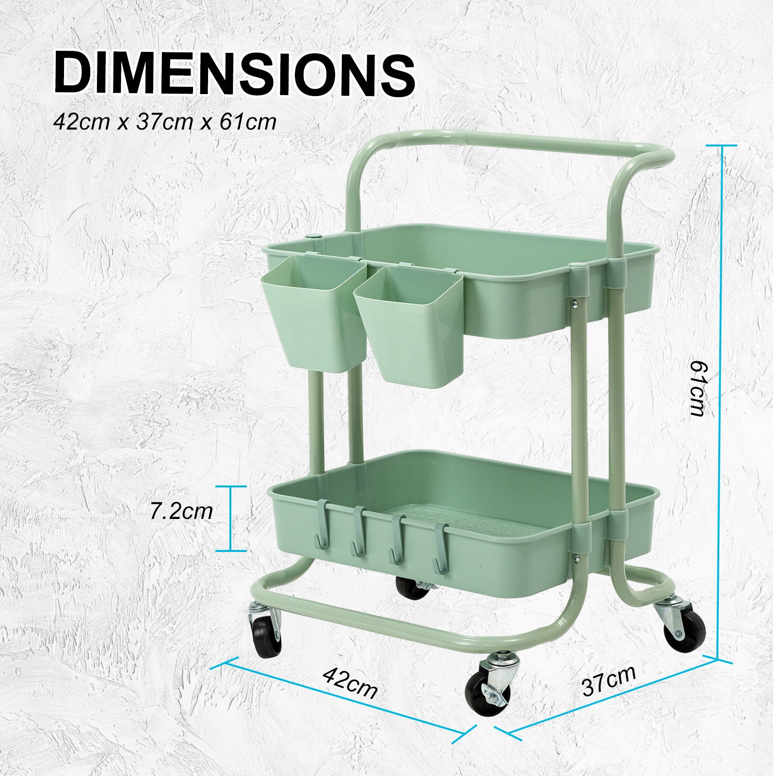 Kitchen & Dining Trolleys: Trolley Cart Storage Utility Rack Shelf Organiser Swivel Kitchen 2 Tier GREEN