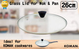 Skillets & Frying Pans: KOMAN Stainless Steel Glass Lid with Bakelite Handle - 26cm