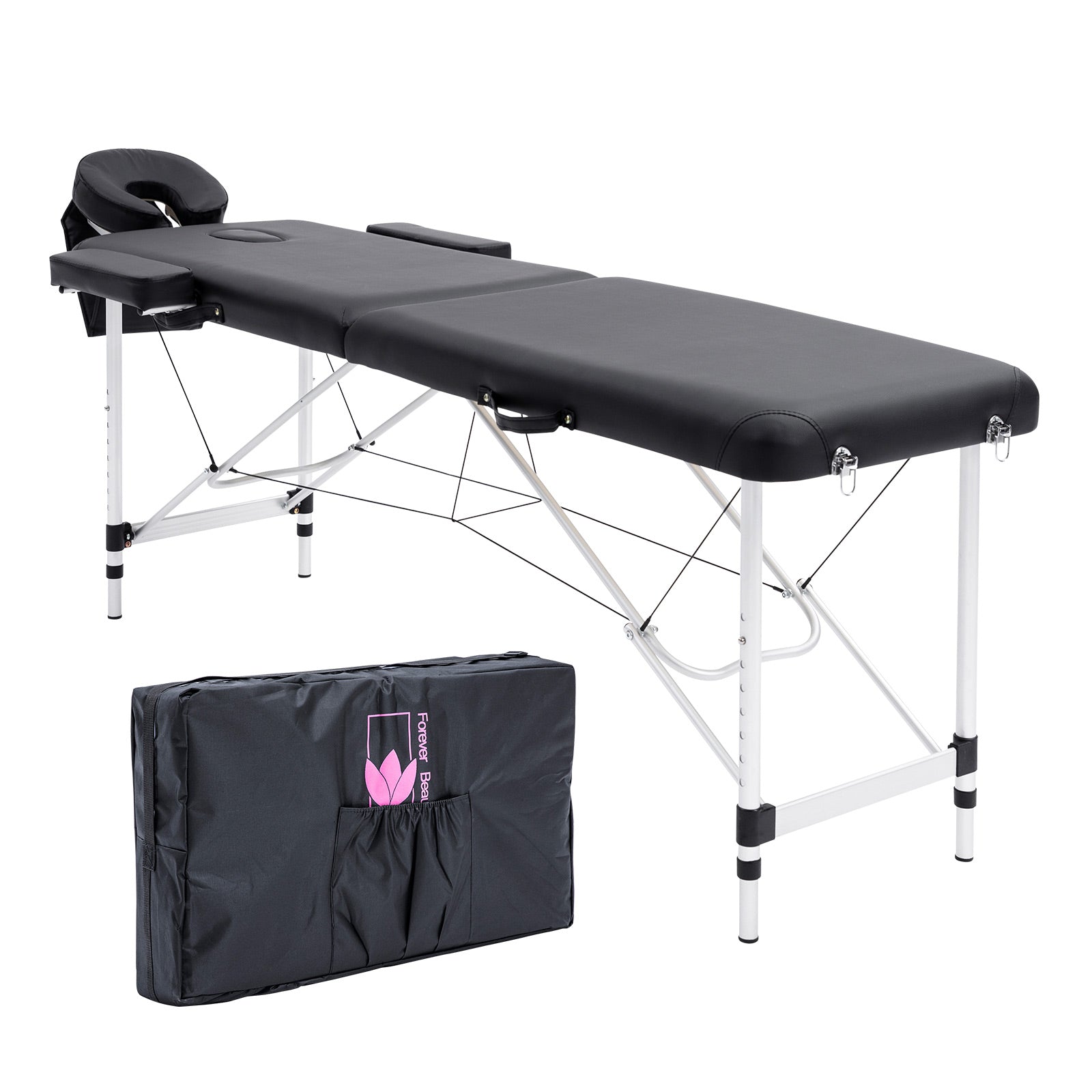 Massage Chairs: Aluminium Portable Beauty Massage Table Bed 2 Fold 55cm Black