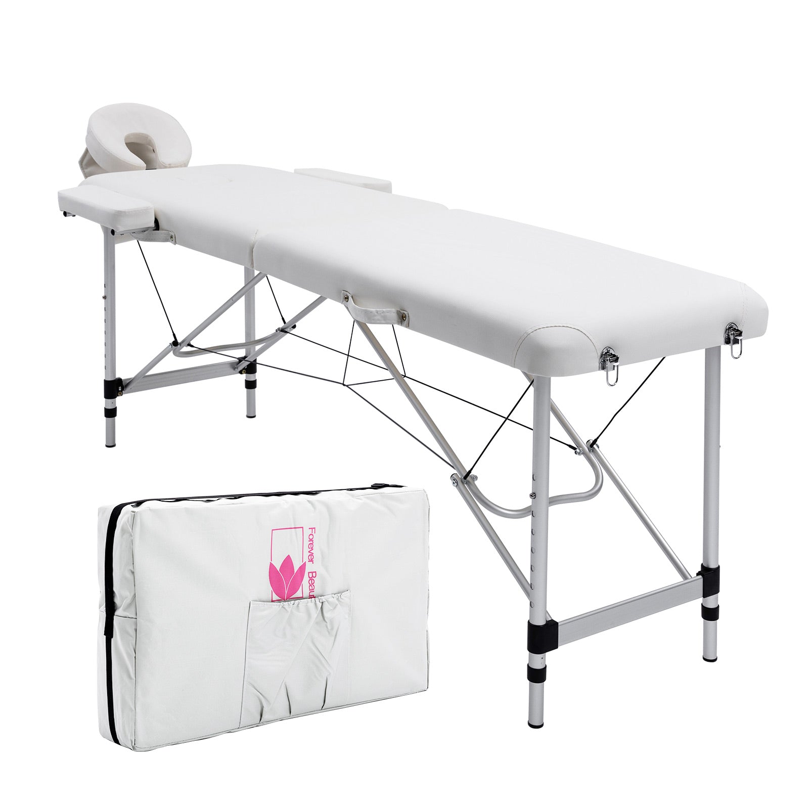Massage Chairs: Aluminium Portable Beauty Massage Table Bed 2 Fold 55cm White
