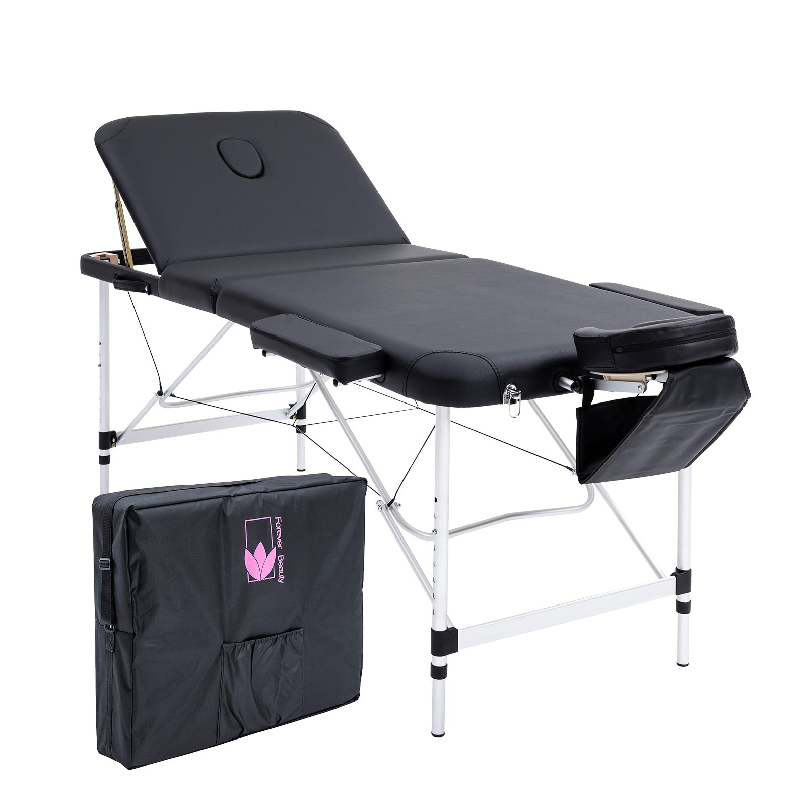 Massage Chairs: Aluminium Portable Beauty Massage Table Bed 3 Fold 70cm Black