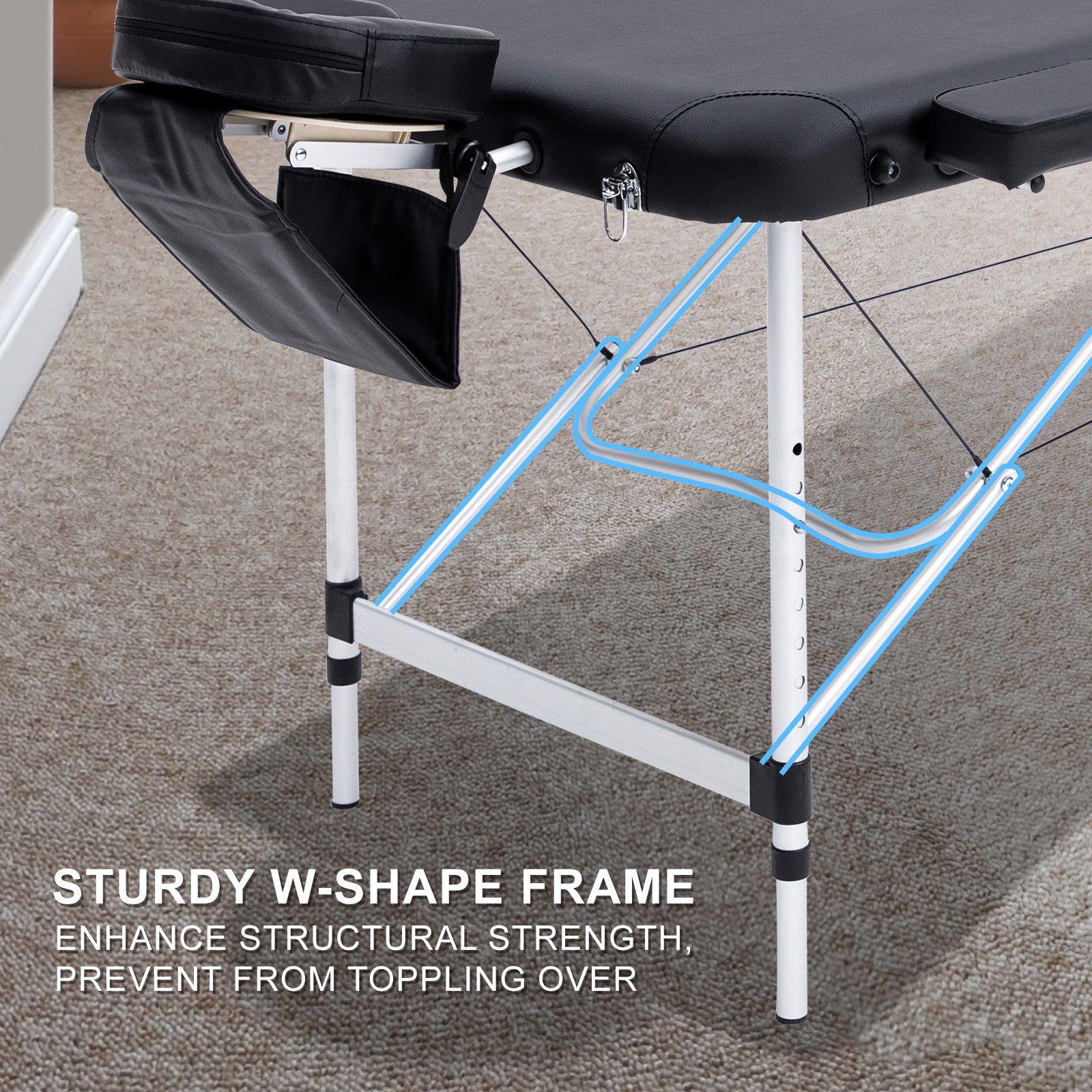 Massage Chairs: Aluminium Portable Beauty Massage Table Bed 3 Fold 70cm Black
