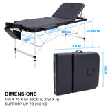 Massage Chairs: Aluminium Portable Beauty Massage Table Bed 3 Fold 70cm Black