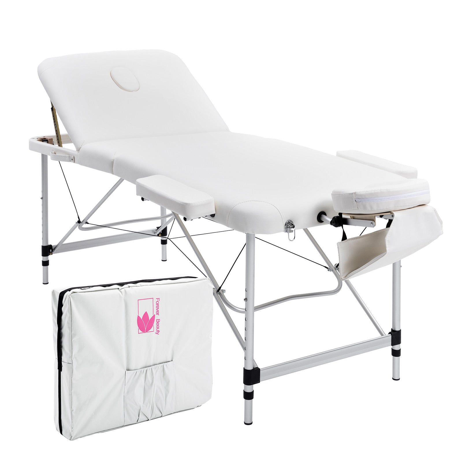 Massage Chairs: Aluminium Portable Beauty Massage Table Bed 3 Fold 70cm White