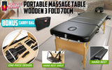 Massage Chairs: Wooden Portable Massage Table Bed 3 Fold 70cm BLACK