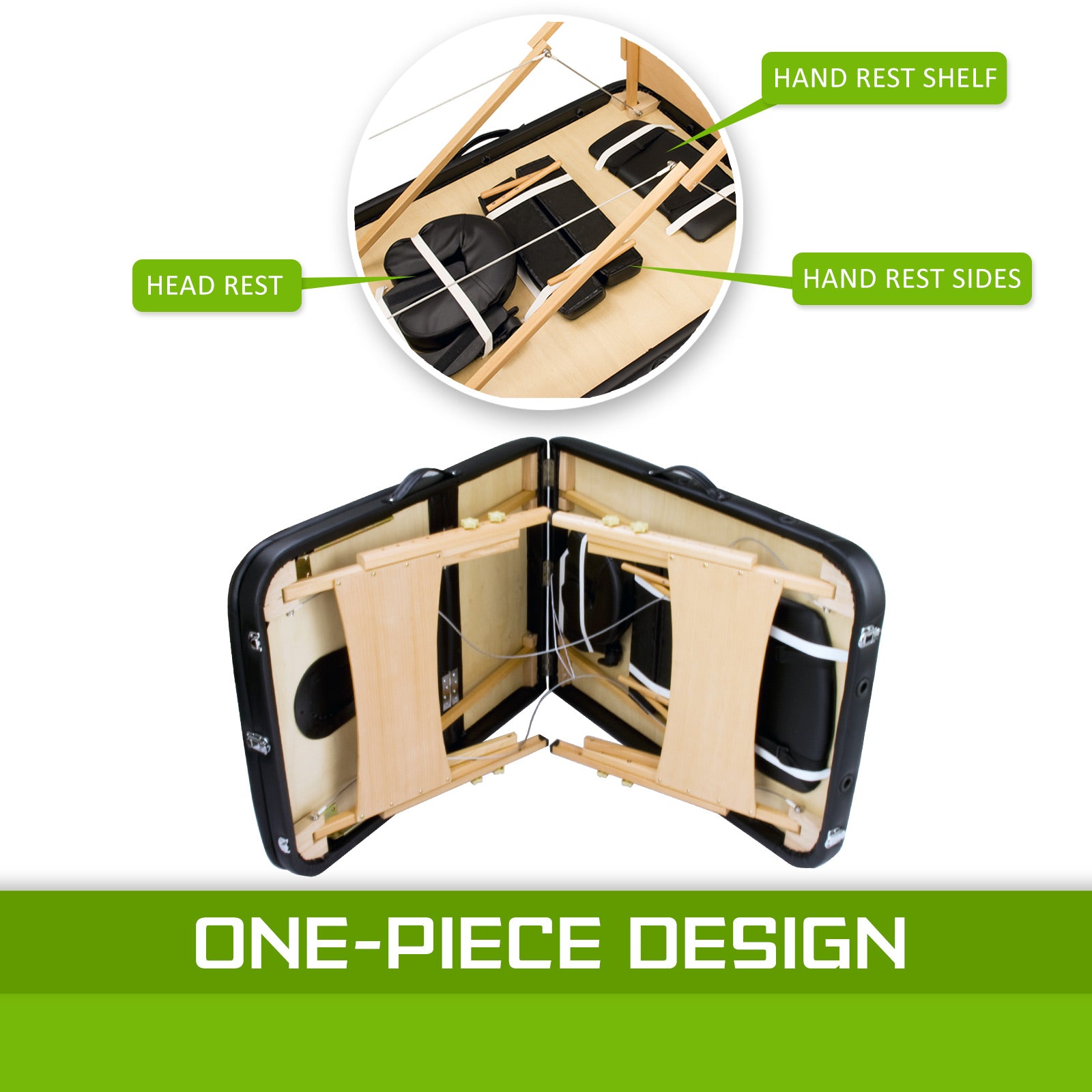 Massage Chairs: Wooden Portable Massage Table Bed 3 Fold 70cm BLACK