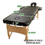 Massage Chairs: Wooden Portable Massage Table Bed 3 Fold 70cm BLACK