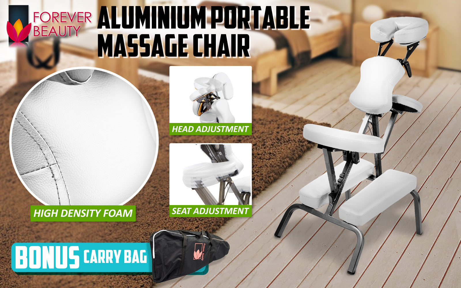 Massage Chairs: Aluminium Portable Beauty Massage Foldable Chair Table WHITE