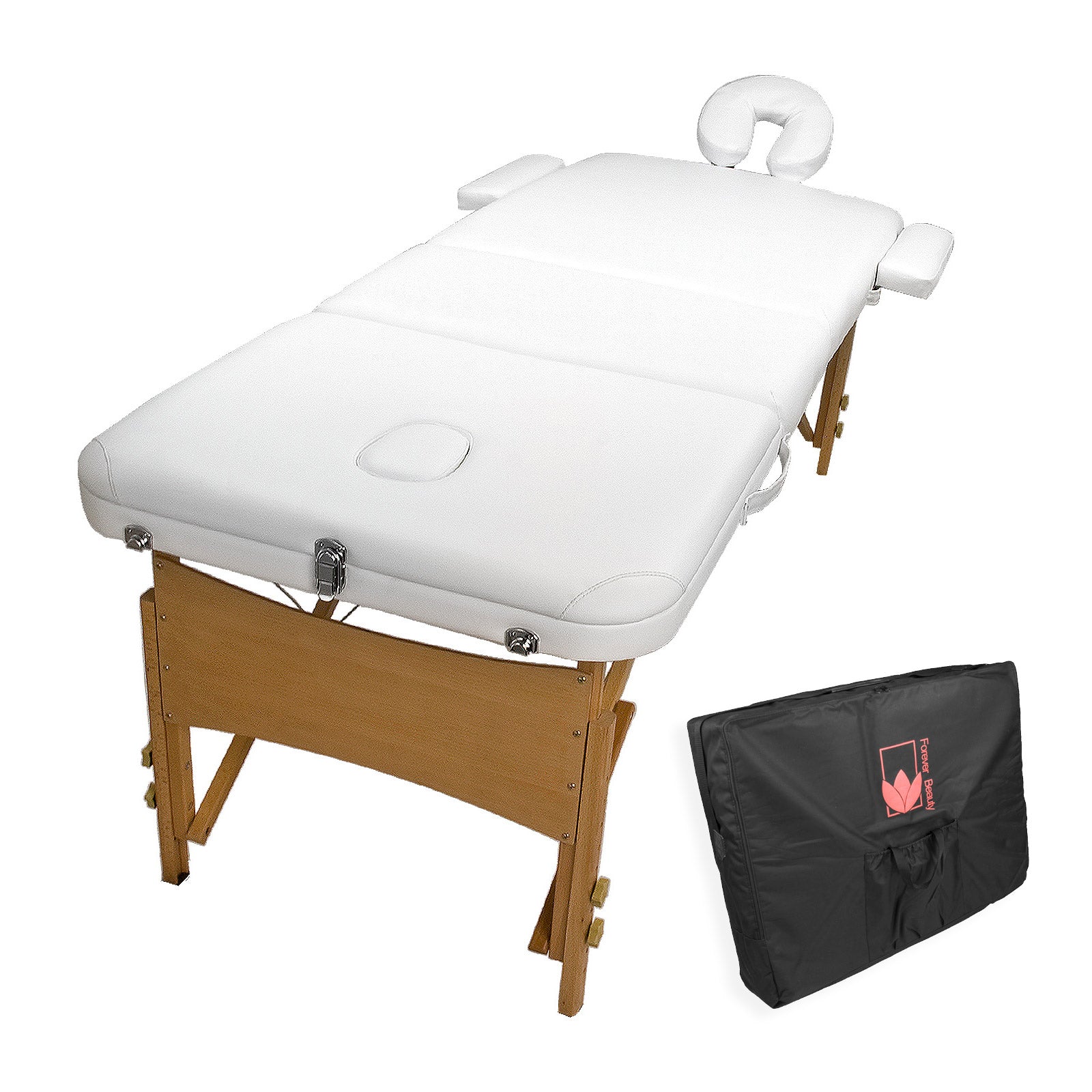 Massage Chairs: Wooden Portable Beauty Massage Table Bed 3 Fold 70cm WHITE
