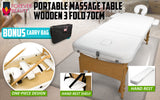 Massage Chairs: Wooden Portable Beauty Massage Table Bed 3 Fold 70cm WHITE